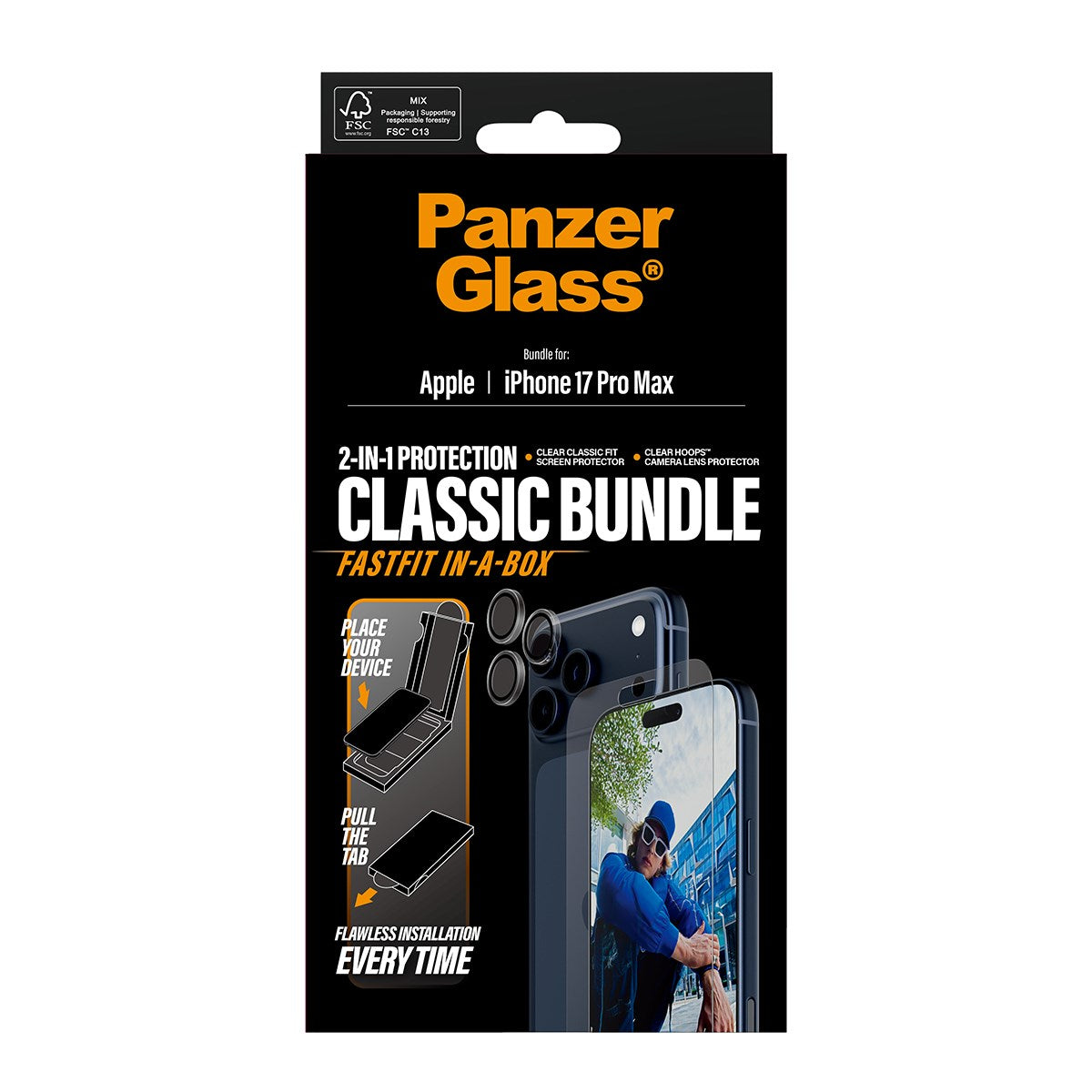 PanzerGlass® 2-in-1 Classic Bundle iPhone 17 Pro Max w. FASTFIT IN-A-BOX
